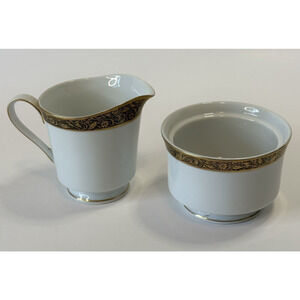 BRISTOL (JAPAN) Antique Gold, Creamer & Sugar Bowl Black & Gold Etched Border